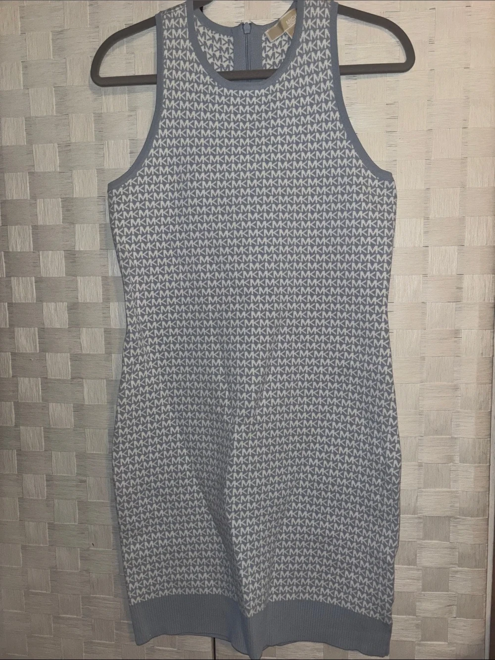 Michael Kors Blue and White Logo Knit Tank Dress